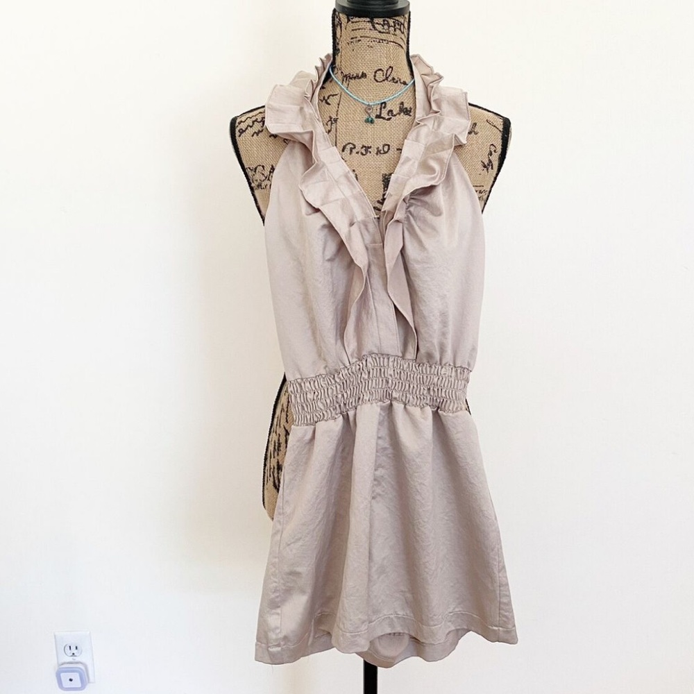 Urban Outfitters Silence and Noise Beige Pleated Ruffle Romper